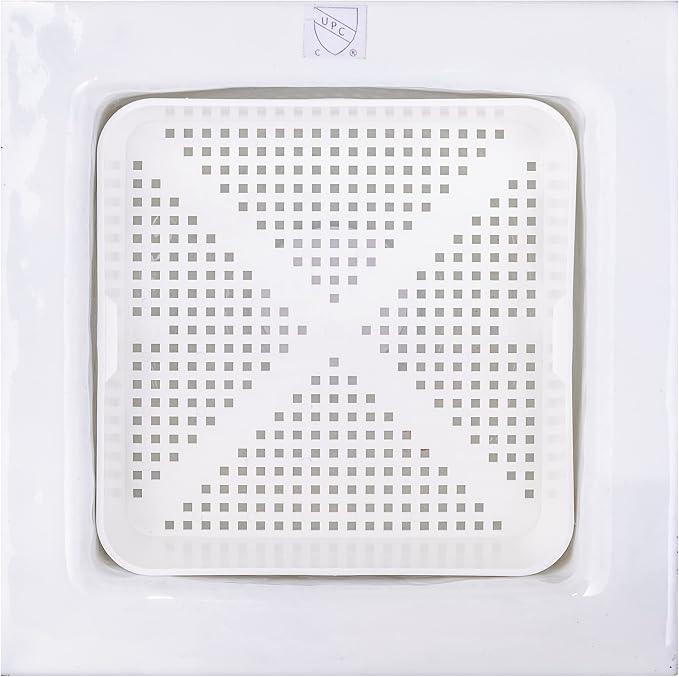 8.5-inch Floor Sink Drain Cover Alternative, Square Drain Basket for Restaurants, Use Below 3 Compartment Sink. Sink Strainer with 0.19-inch Holes, Versatile Plastic Drain Screen Basket