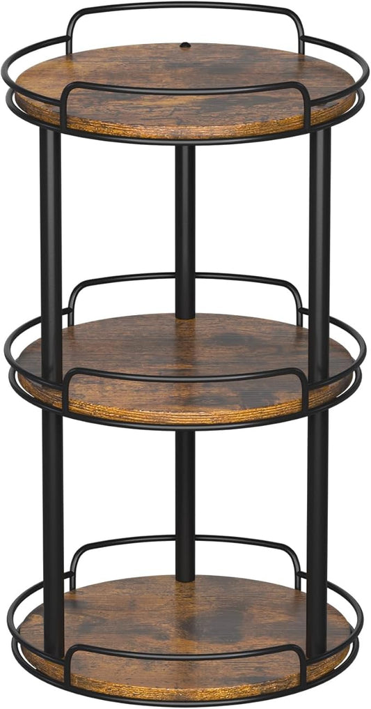 LAMU 10'' Wood Lazy Susan Turntable Organizer for Cabinet, 3 Tier Lazy Susan Spice Rack Organizer for Kitchen, Wood Turntable for Table Top, Countertop, Pantry, Bathroom