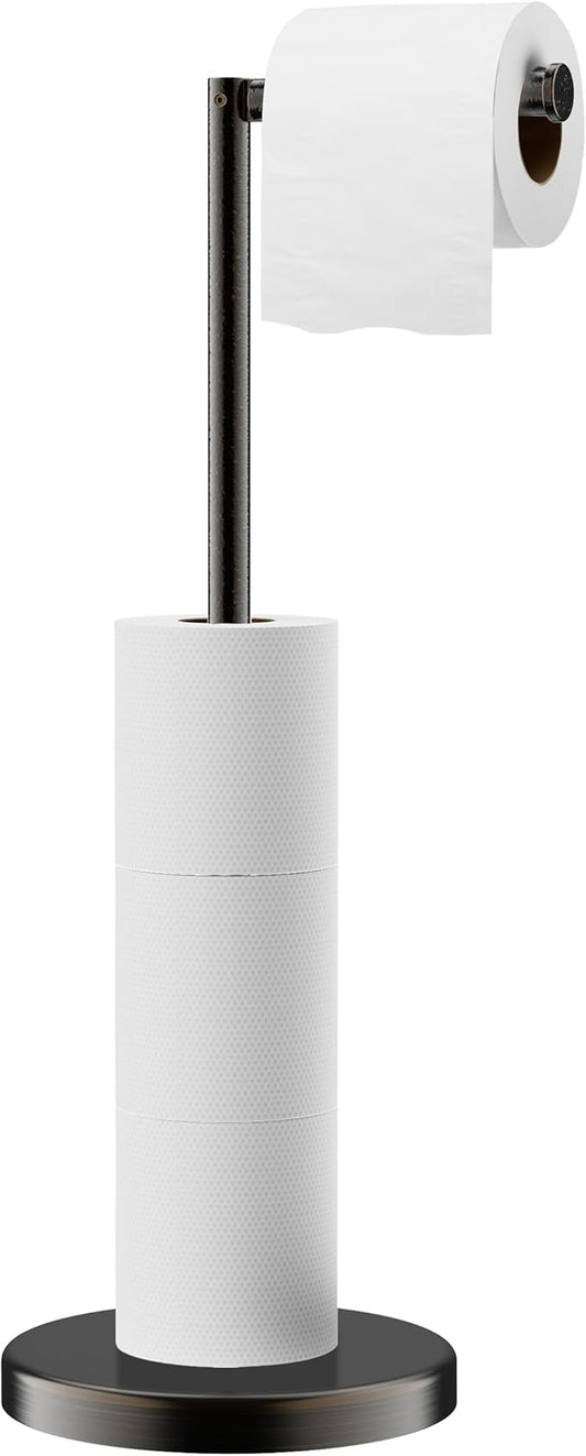 FORIOUS Toilet Paper Holder Stand with 4 Rolls Storage, Oil Rubbed Bronze | Modern Freestanding SUS 304 Stainless Steel Bathroom Tissue Roll Organizer with Heavy Anti-Slip Weighted Base