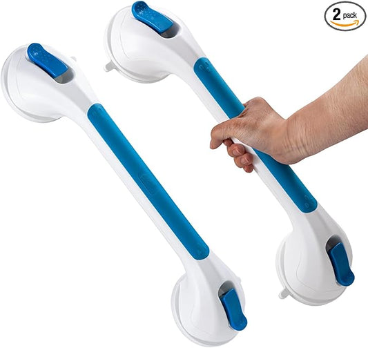 TAILI Shower Grab Bar 2 Pack Suction Grab Bars for Bathtubs and Showers, Heavy Duty Shower Handle Removable Bathroom Safety Grip for Seniors and Elderly, Handrails No Drilling Waterproof, Blue,G9