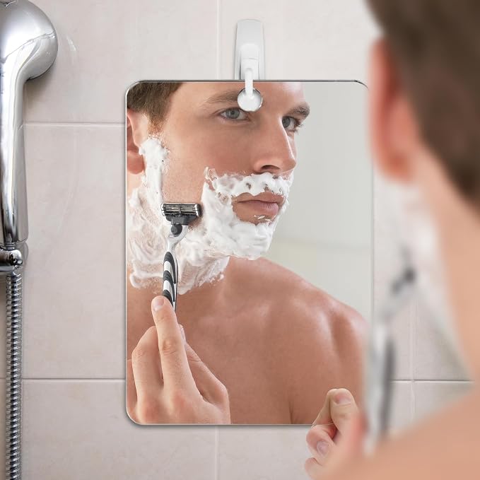 Shave Well X-Large Anti-Fog Shaving Mirror with Removable Adhesive Hook | XL Fogless Hanging Bathroom Shower Mirror with Handheld Option | Includes Long-Lasting Removable Adhesive Hook for Wall