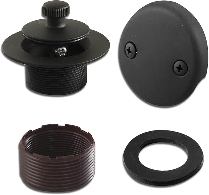 1-1/2"" White Tubular Bath Drain Kit with Lift and Turn Bath Drain Stopper, Lift and Turn Bathtub Drain Waste and Overflow with Plug and Bathtub Overflow Drain Cover, Matte Black
