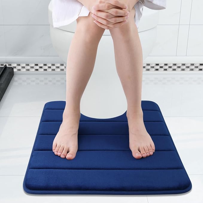 Buganda Memory Foam U-Shaped Toilet Rugs 24 x 20, Absorbent Bathroom mat | Navy Blue, Thick Soft Machine Washable toilet mat for bathroom, Contour Bath Rugs Mat for Toilet Base
