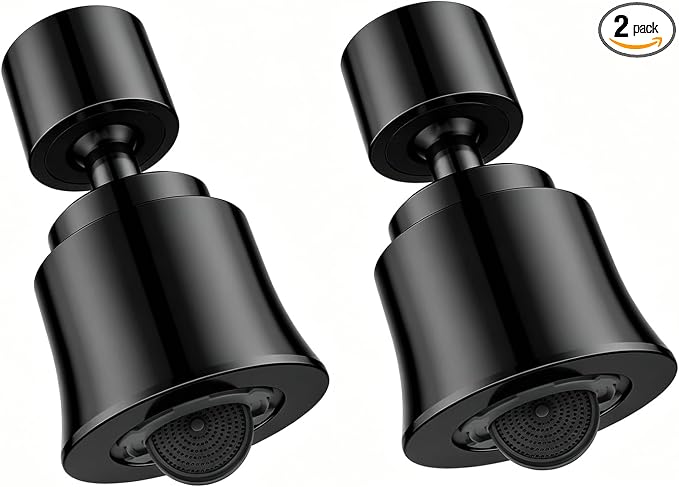 2 Pack Metal Faucet Aerator - Dual Modes Sink Sprayer Attachment for Bathroom - 360° Swivel Kitchen Faucet Sprayer Attachment - Anti-clogging Design - Black