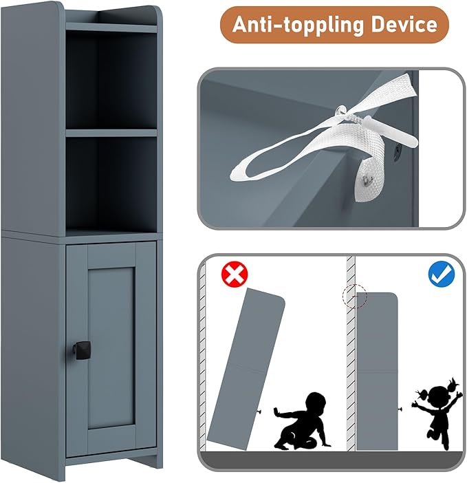 Lomojo Small Bathroom Storage Cabinet Corner, 7.87" Dx7.87 W x31.5 H (Gray) | Freestanding Narrow Toilet Paper Holder, Organizers for Bathroom Small Spaces Floor Cabinet with Adjustable Shelves and Door