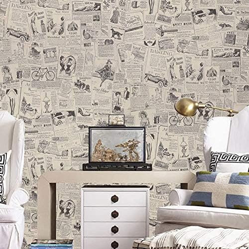 Amhao Vintage Newspaper Decorative Paper Vinyl Self Adhesive Shelf Drawer Liner Home Decor 17.7 inch by 79inch (Pack of 2)