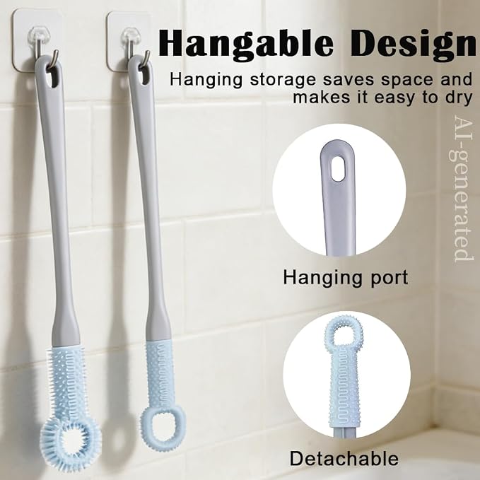 2 Pack Foot Brush in Shower, Extended Handle Foot Scrubber, Soft Rubber for Cleaning Dead Skin, Dense Foam Toe Cleaning with Hanging Storage,Scrub Brush for Senior, Pregnant, Men, Women(Blue)