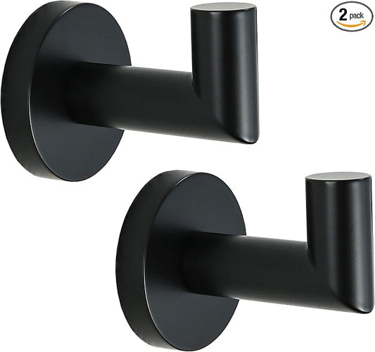 Towel Coat Hook Matte Black SUS304 Stainless Steel Bathroom Clothes Sponges Robe Hook Wall Mounted Round Kitchen Heavy Duty Hanger 2 Packs,96018-8MB.