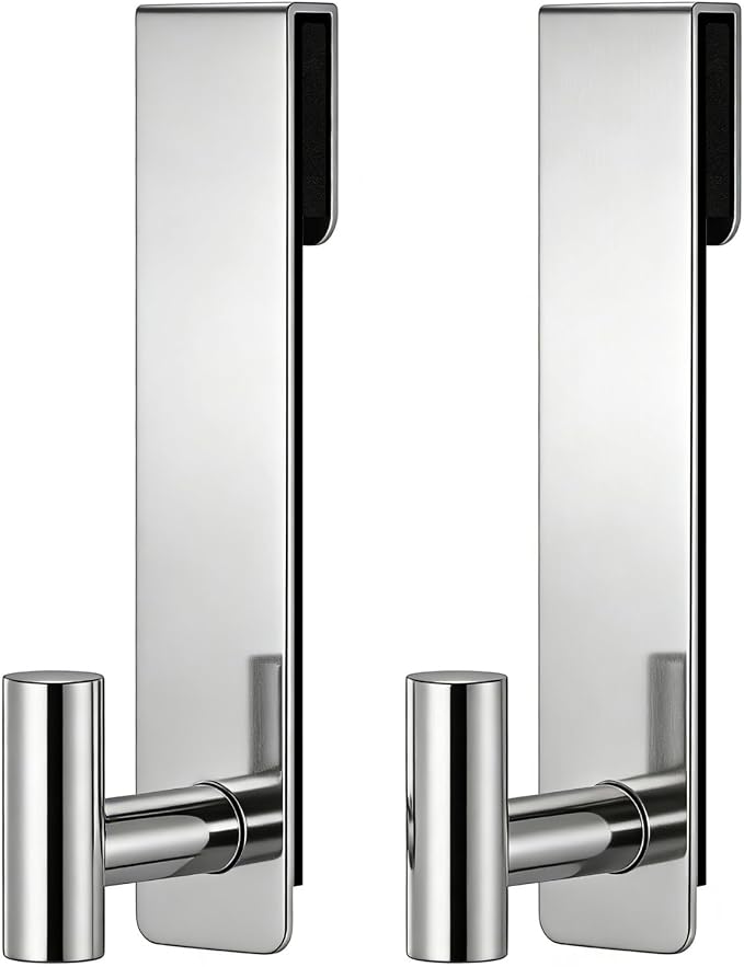 PMMASTO Shower Door Hooks, (7.5 Inch) Extended Towel Hooks for Bathroom Frameless Glass Shower Door, Stainless Steel Heavy Duty Hooks (Polished Silver, T Shape-Fits 3/8" Thick Door)