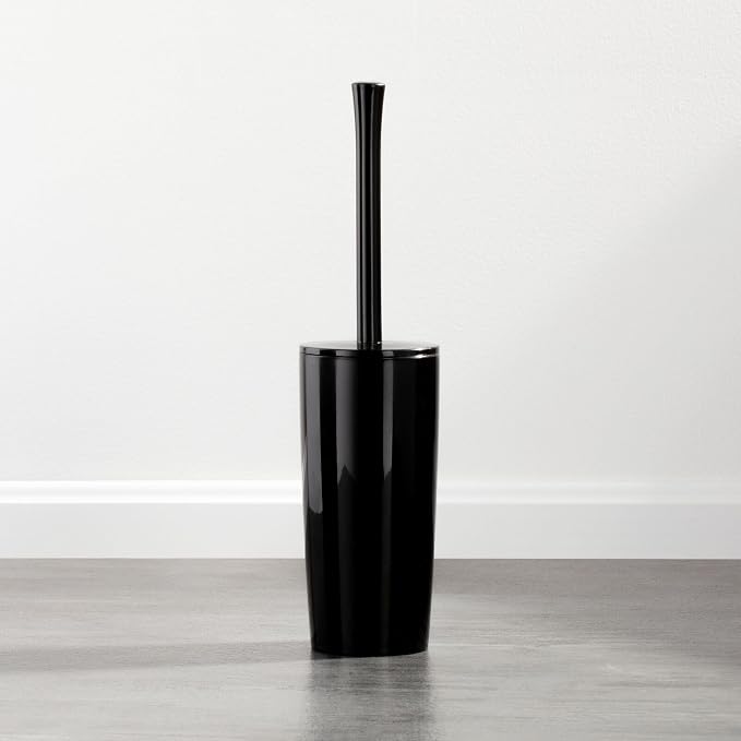 mDesign Slim Plastic Toilet Bowl Brush and Holder Set, Modern Compact Storage Organizer Cleaner Scrubber for Toilet - Heavy Duty Cleaning Plunger for Bathroom, Aura Collection - Black