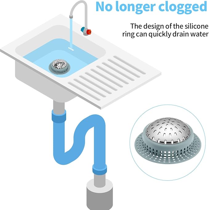 Aluvor Bathtub Drain Hair Catcher Shower Drain Cover Sink Drain Protector | Bathroom Sink & Bathtub Drain Strainer for Pop-Up & Regular Drains, Greyish Blue