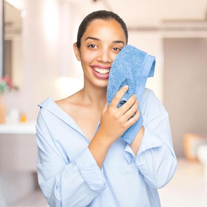 QUBA LINEN 100% Cotton Washcloth Set – Soft, Absorbent Face Towels for Bathroom & Gym Use – Reusable, Durable, Machine Washable Wash Cloths - Multi-Color, 12x12 Inches, Pack of 12