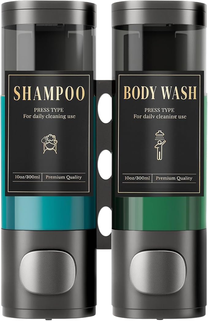 Luxspire Shampoo and Conditioner Dispenser, Shower Soap Dispenser 2-Chamber | Lockable Large Capacity 600ml No-Drill Wall-Mounted Shampoo and Body Wash Dispenser for Bathroom Hotel Kitchen Airbnb