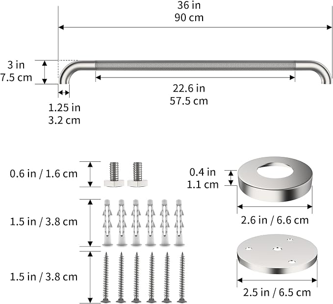 36 Inch Brushed Nickel Grab Bars for Shower with Anti-Slip Knurled Grip,YuanDe Stainless Steel Bathroom Grab Bars, Shower Handrail Support, Handicap Elderly Balance Assist Handles