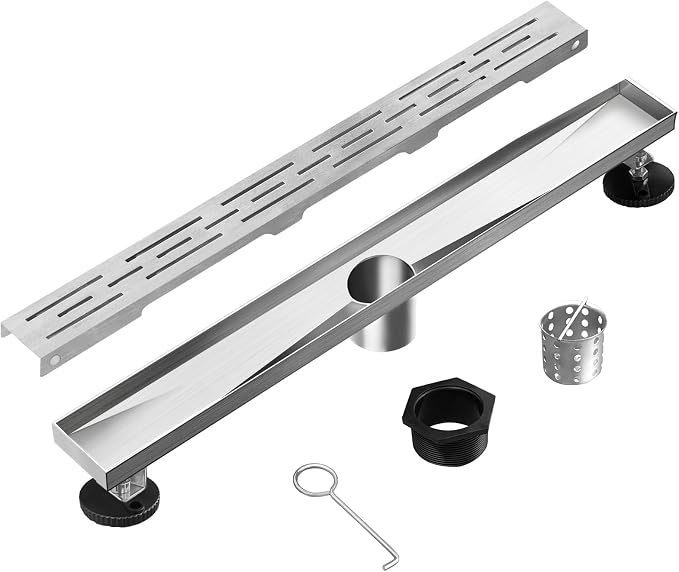 Linear Shower Drain, Shower Drain with bar Pattern Grate, Professional Brushed 304 Stainless Steel, High Flow, Hair Catcher Shower Drain (72 inch)