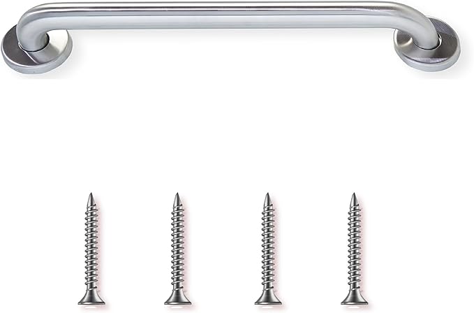 12” Peened Grip Stainless Steel Bathroom Grab Bars for Seniors, Handicap & Elderly - Holds Up to 400lbs, Grab Bars for Bathtubs & Showers