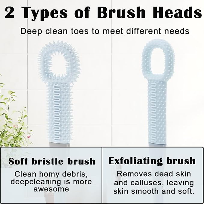 2 Pack Foot Brush in Shower, Extended Handle Foot Scrubber, Soft Rubber for Cleaning Dead Skin, Dense Foam Toe Cleaning with Hanging Storage,Scrub Brush for Senior, Pregnant, Men, Women(Blue)