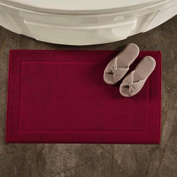 Hawmam Linen Red Bath Mats, 21 x 34 inches, Pack of 2-100% Ring Spun Cotton,[Not a Bathroom Rug] Banded Design, Highly Absorbent, Machine Washable for Bathroom Floor Towel