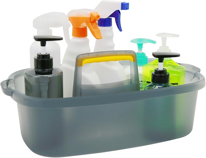 Goderewild Multi-Purpose Cleaning Caddy with Handle, Shower Caddy Organizer/Storage Basket/Totes Portable for Bathroom Supplies, Cleaning Products, Under Sink Tool (Translucent Gray, 1 Pack)