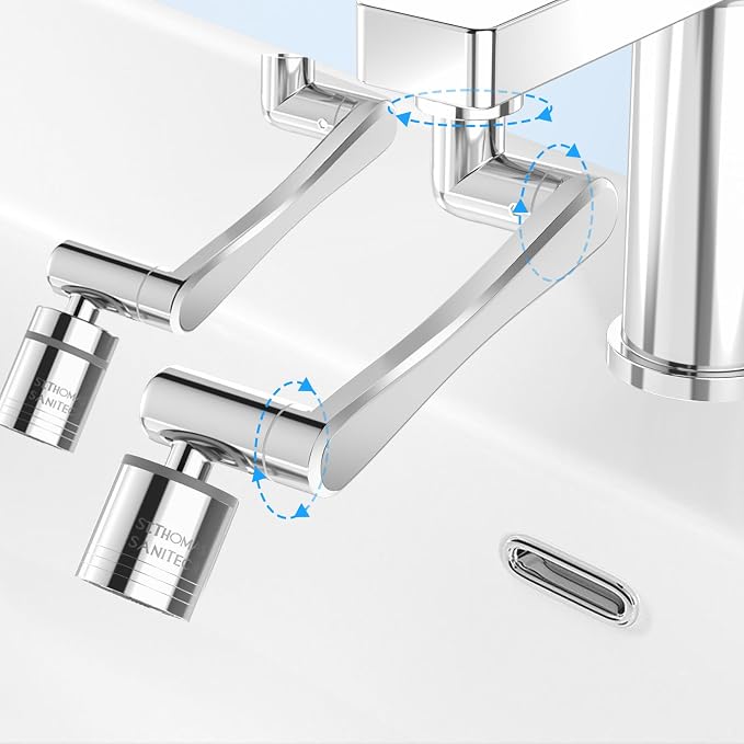 London Sunshine 2PC 1080° Swivel Faucet Extender,360° Swivel Robotic Arm Faucet Aerator,2 Sprayer Mode Kitchen Faucet Attachment Tap Head Replacement For Bathroom/Kitchen/Face/Hair