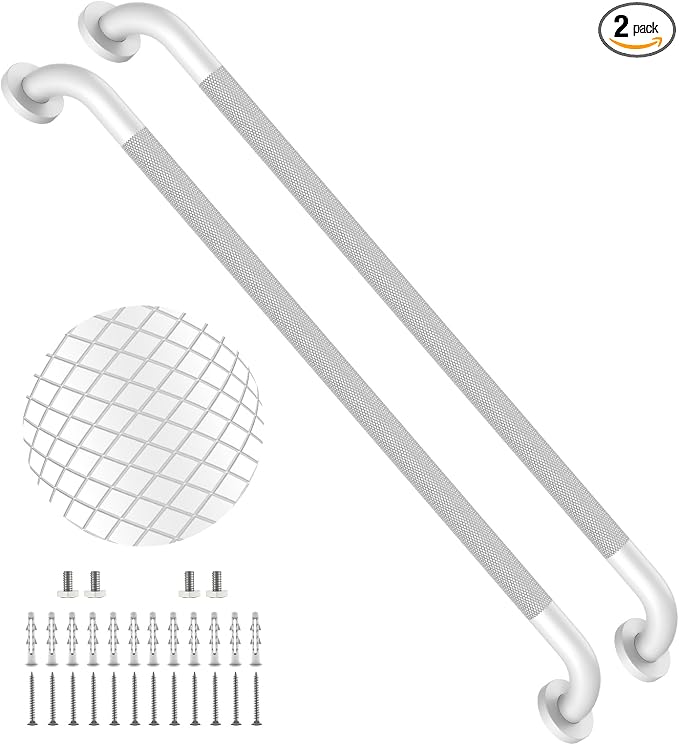 36 Inch White Shower Grab Bar with Anti-Slip Knurled Grip,YuanDe Stainless Steel Bathroom Grab Bars，Shower Handrail Support, Handicap Elderly Balance Assist Handles