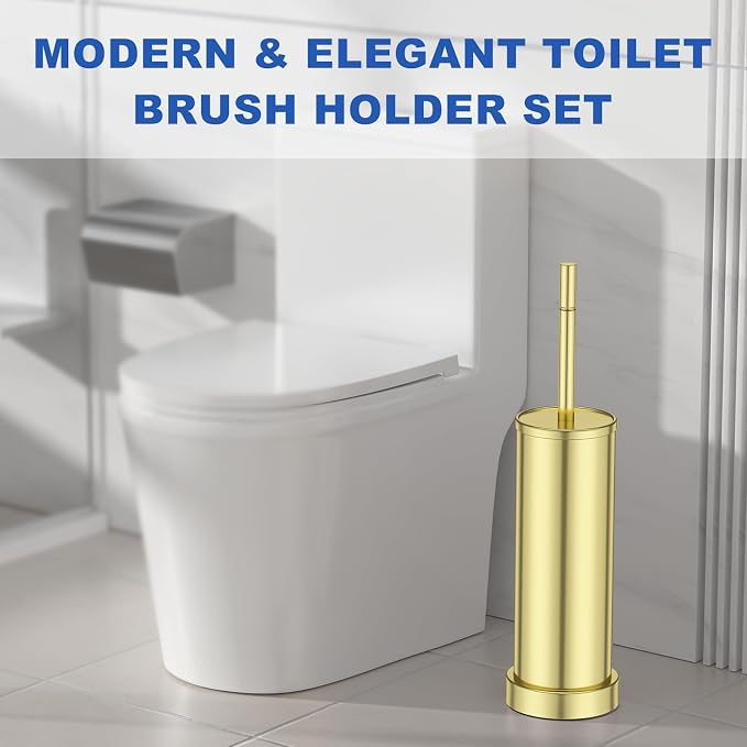 304 Stainless Steel Toilet Brush and Holder Set, Toilet Bowl Brush and Holder, Heavy Duty with Long Handle, Removable Inner Bowl and Splash Protection for Bathroom