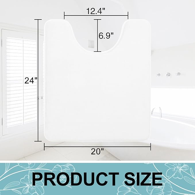 Smiry Memory Foam Toilet Rugs 24x20, Extra Soft Absorbent Bathroom Rugs | White, Quick Dry Machine Washable Non-Slip Contour Bath Mat for Toilet