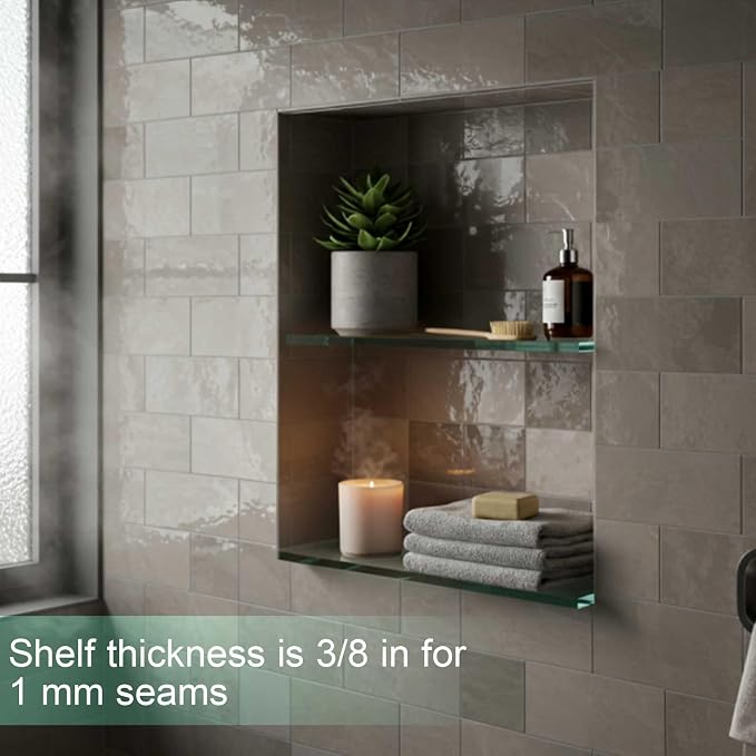 AceOrbit 1 Pcs 3-1/8 x 12-3/4 x 3/8 Inch Glass Shelf for Niche Break-Resistant Easy Install Clear Glass Support for DIY Storage Decor