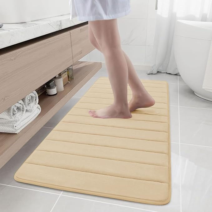 Buganda Memory Foam Bath Mat 55 x 24, Ultra Soft Absorbent Bathroom Rugs | Gold, Machine Washable Quick Dry Bath Mats for Bathroom Floor, Shower and Tub, Home Decor Accessories