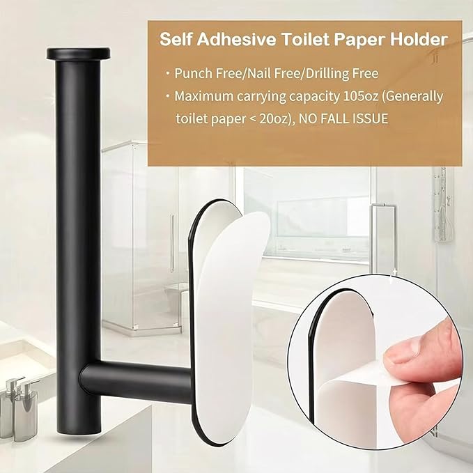 JOPOFI Toilet Paper Holder - Adhesive Toilet Paper Holder - Matte Black | Toilet Paper Holder Wall Mount for Bathroom,Stainless Steel Command Strip Toilet Paper Roll Holder Stick On Wall,No Drilling