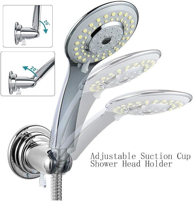 JiePai Vacuum Suction Cup Shower Head Holder,Adhesive Adjustable Suction Handheld Shower Holder Bracket,Removable Wall Mount Holder for Bathroom,Chrome