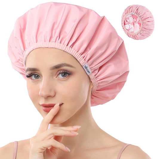 Years calm Shower Caps for Women Reusable Waterproof Double Layer Hair Cap | Both Sides Usable, Reversible Pattern & Solid Color Design, Soft Elastic Keeps Hair Dry for shower Spa Travel