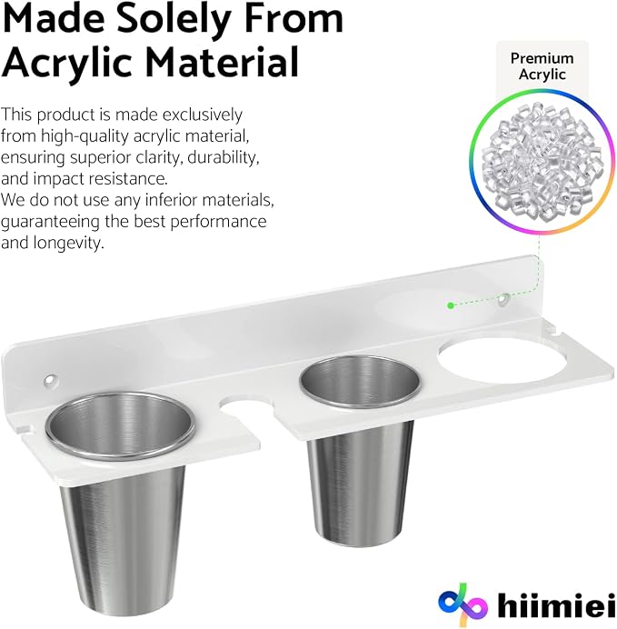 HIIMIEI Hair Tool Organizer Wall Mount, White Acrylic Hot Tool Holder with 2Cups, Bathroom Hair Styling Accessories Storage Organizer for Flat Iron, Blow Dryer, Curling Wand