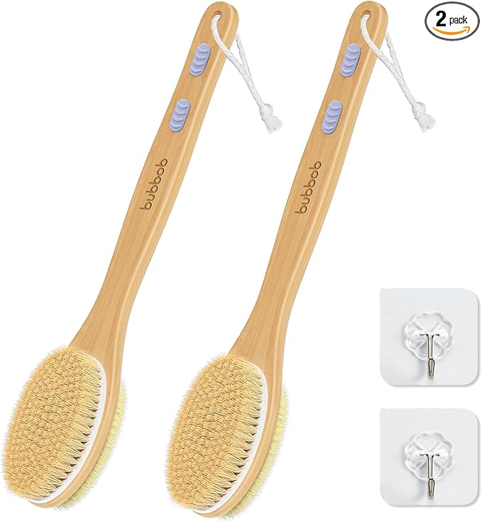 Back Scrubber for Shower,Bath Brush with Long Handle,Men and Women (2 Pack) | Bath Brush Body Exfoliator for Wet or Dry Brushing