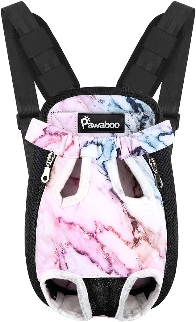 Pawaboo Pet Front Carrier Backpack for Small Medium Dogs | Legs Out Easy-fit,Adjustable Straps,Hands-Free,Soft Padded Support for Travel Hiking Cycling Camping,Purple Marble,M