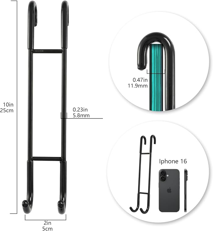 NINETREX Shower Door Hooks,Over Glass Door Hooks for Bathrooms Frameless Glass,Heavy Duty SUS 304 Stainless Steel Hook for Towels,Squeegee,Loofah,Shaver,Robe,2 Pack,Black,10Inch
