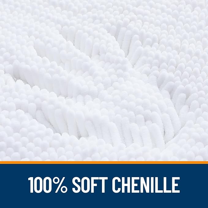 OLANLY Chenille Bathroom Rugs Mats Sets 2 Piece, 47"x20"+24"x20", White | Soft Absorbent Bath Mat and U-Shaped Contour Toilet Rug Set, Quick Dry, Machine Washable Bath Carpet, Home Decor Accessories