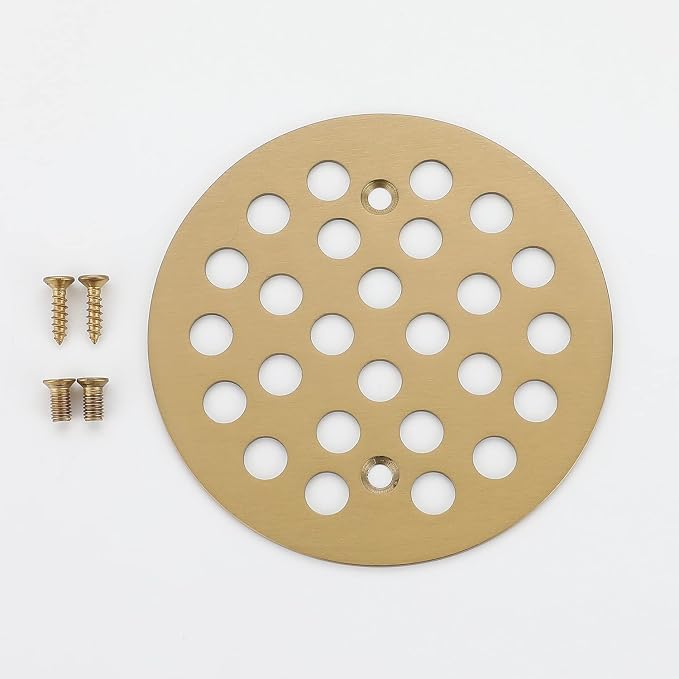 4-1/4 Inch Screw-in Round Shower Drain Cover Replacement Floor Drainer Grate with Screws (Brushed Golden)