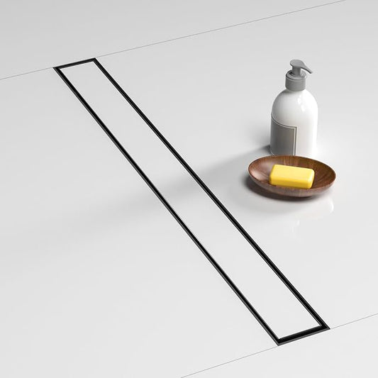 BARONAGE 28 Inch Linear Shower Drain, Rectangle Shower Floor Drain with 2-in-1 Flat & Tile Insert Cover, 304 Stainless Steel Bathroom Drains with Hair Catcher and Leveling Feet (Matte Black)