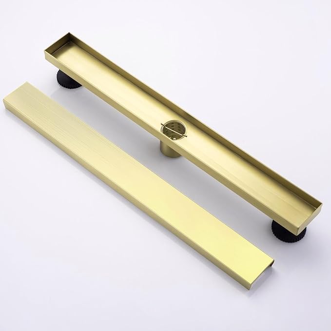 28 Inch Linear Shower Drain Bathroom Kitchen Golden Floor Drain Removable Capsule Pattern Cover Accessories Shower Drain 304 Stainless Steel Drain with Hair