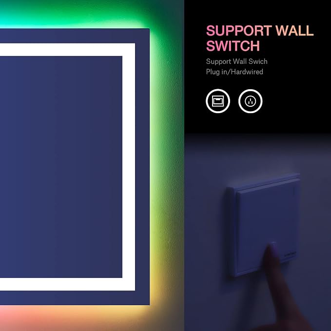 LOAAO 24"X30" RGB LED Bathroom Mirror with Lights, UL Listed | Anti-Fog, Dimmable, RGB Backlit + Front Lighted, Memory Function, Tempered Glass, UL Listed
