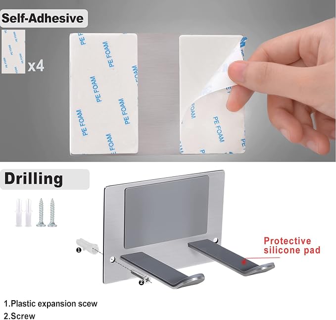 XIGOO Self Adhesive Hair Dryer Holder Wall Mounted | Adhesive Bathroom Hair Blow Dryer Rack, Organizer Compatible with Supersonic Hair Dryers, SUS 304 Silver