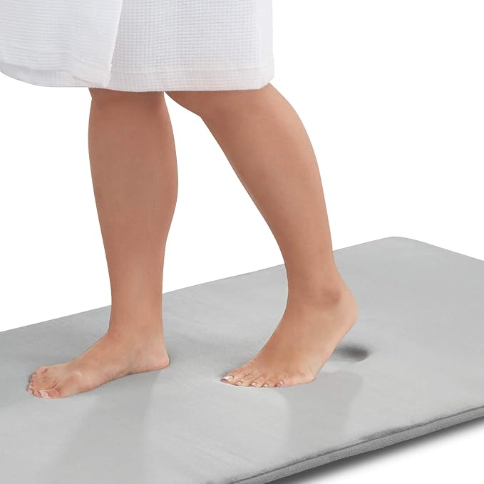 Memory Foam Bath Mat Non Slip Absorbent Super Cozy Velvet Bathroom Rug Carpet (60 inches X 17 inches, Silver)