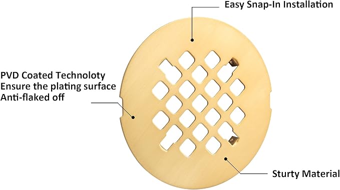 Artiwell 4-1/4” OD Snap-in Shower Drain Cover, Round Shower Drain Strainer Grid, Replacement Cover, Designed for Long-Lasting