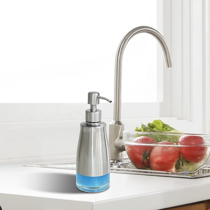 AUMIO 2 Pack Soap Dispenser Stainless Steel Case Glass Liner Hand Pump Dispenser, Refillable Liquid Hand Soap Dispenser for Bathroom & Kitchen - Brushed Nickel