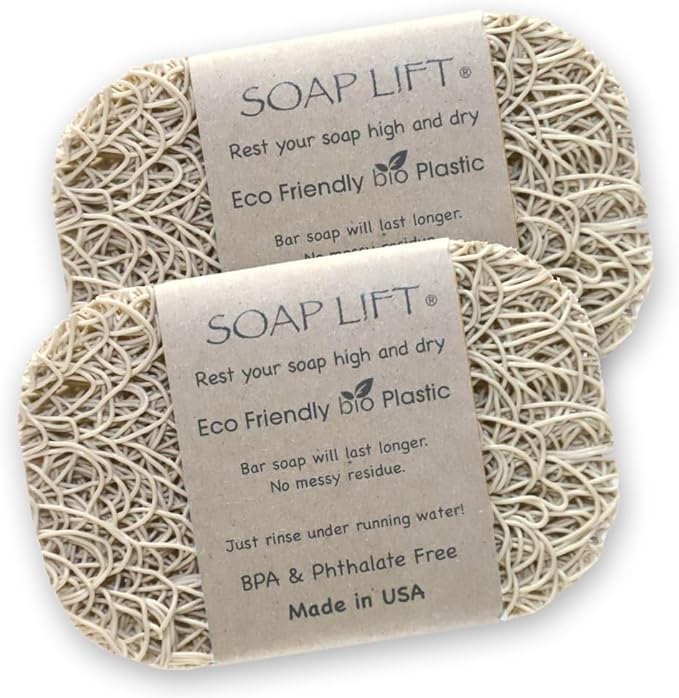 Soap Bar Holder - Flexible Shower Tray with Self-Draining Design - Soap Saver Pad Made of BPA-Free Bioplastic - Handmade Soap Lifts for Bar Soap, Dishes, Shower & Bathroom Sink - 2-Pack (Bone Color)