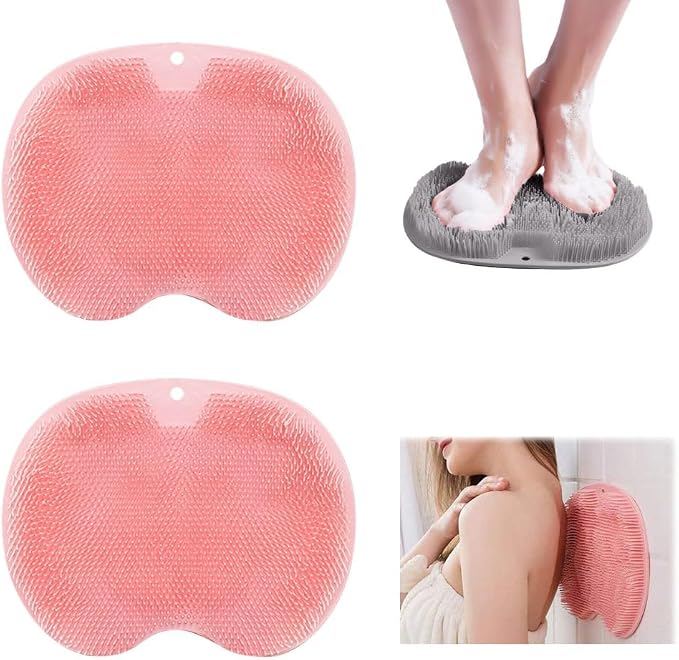 2 Pack Silicone Shower Foot Scrubber Mat, 2026 New Bath Shower Foot Scrubber Mat, Exfoliating Bath Wash Pad, Non-Slip Suction Cups Bathroom Mat, Clean Massage Pad for Women, Men, Seniors (Pink)