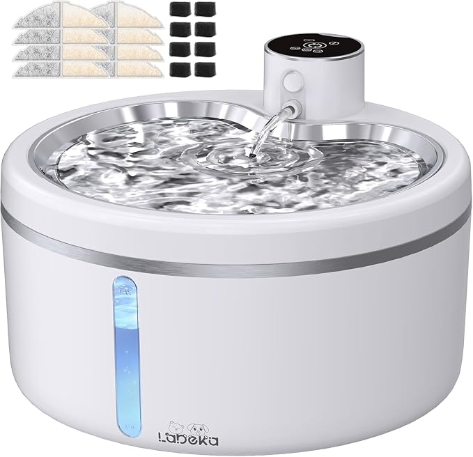 Wireless Cat Water Fountain [with Stainless Steel Tray], 84oz/2.5L Pet Fountain for Cats Inside, Cat Fountain for Drinking