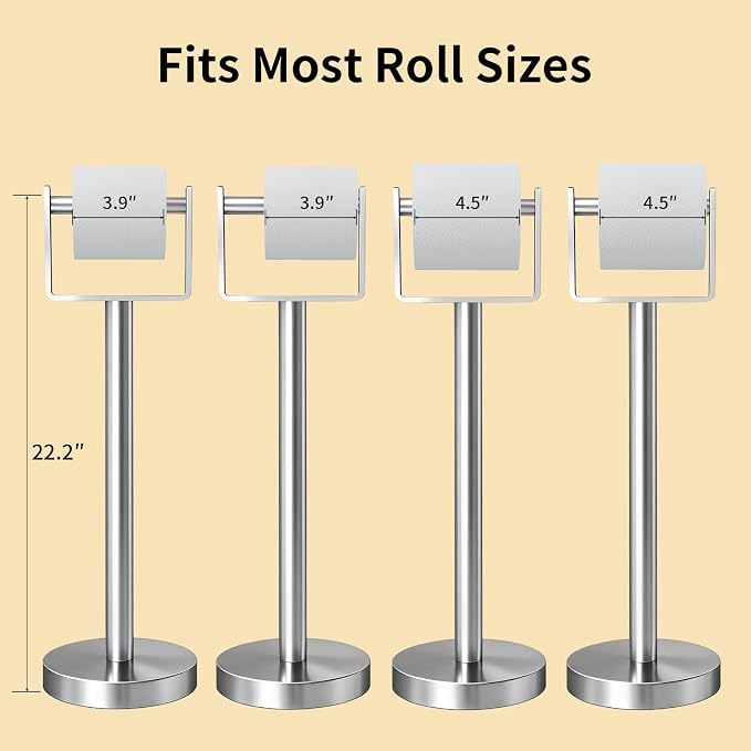 Heavy Duty Toilet Paper Holder Stand, Extra-Weighted Base No Tipping | Stainless Steel Toilet Paper Stand, Free Standing Floor Tissue Roll Holder for Bathroom, Brushed Nickel 200UP