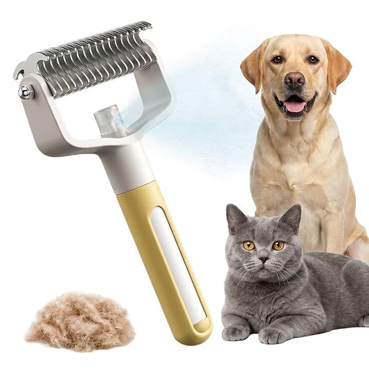 Pet Grooming Brush, Double Sided Pet Grooming Tool for Dogs and Cats, Extra-Wide Stainless Steel Deshedding Dog Brush for Matted Fur Medium or Long Haired Breeds (Yellow, 1pcs)